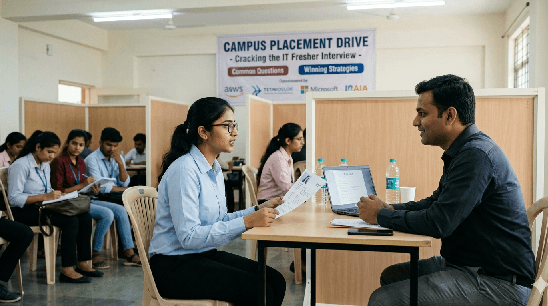 A group of Indian college graduates prepared and waiting for their IT fresher interview during campus placements.